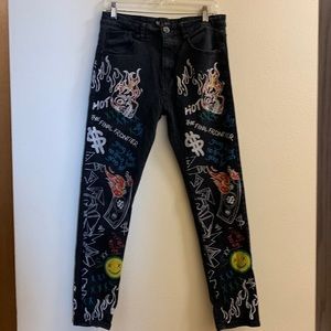 Waimea Black Painted Skinny Jeans size 34X32